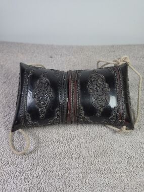 Handcrafted Burmese Black Lacquered Pillow Box With Lacquer Over Bamboo